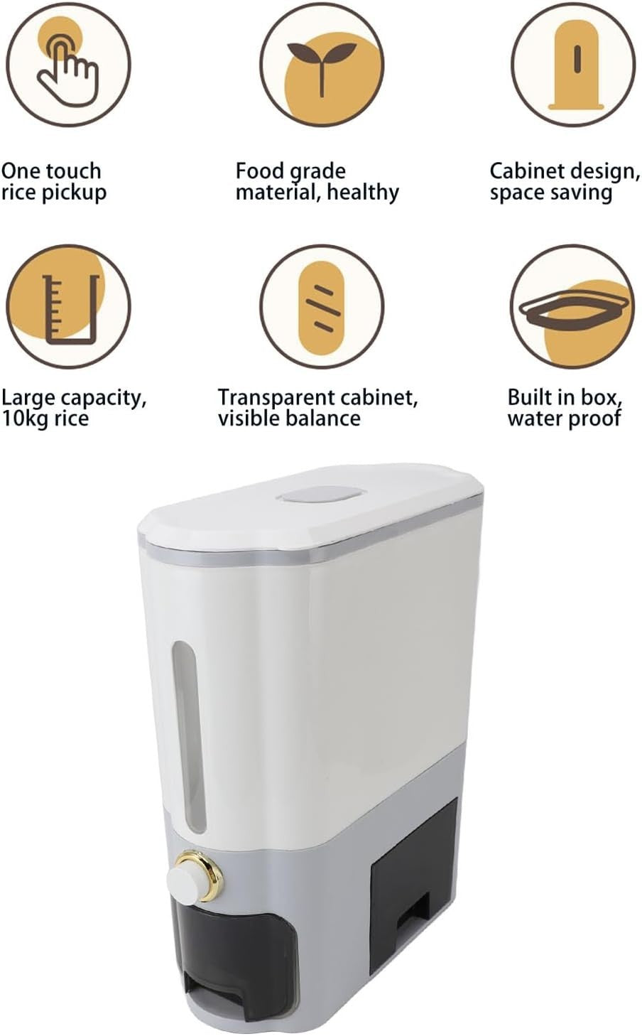 10KG PP Rice Dispenser Press Type Slim Grain Storage Container Cup