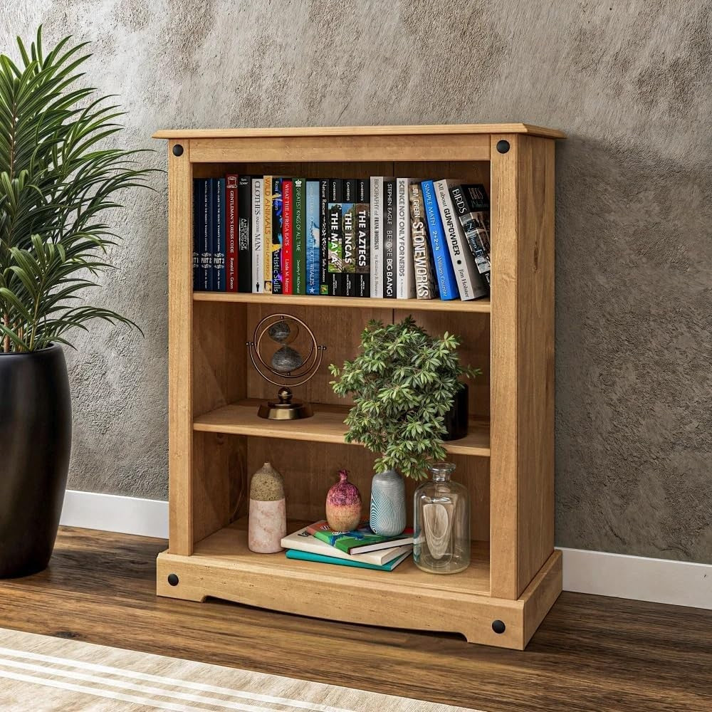 3 Tier Solid Pine Wooden Bookcase Rustic Small Storage Shelf 75x29x100cm