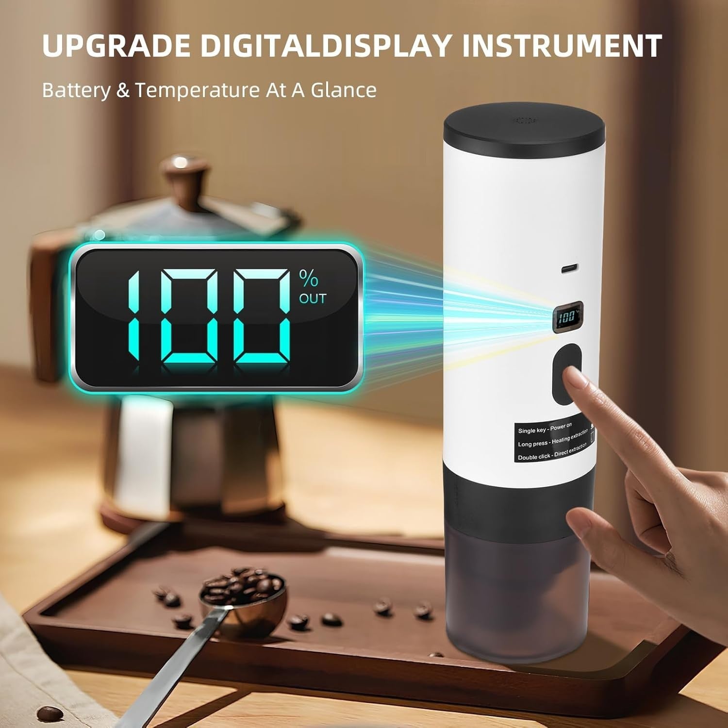 Portable Espresso Maker 15Bar Travel Coffee Machine Wireless Heating Digital Cup
