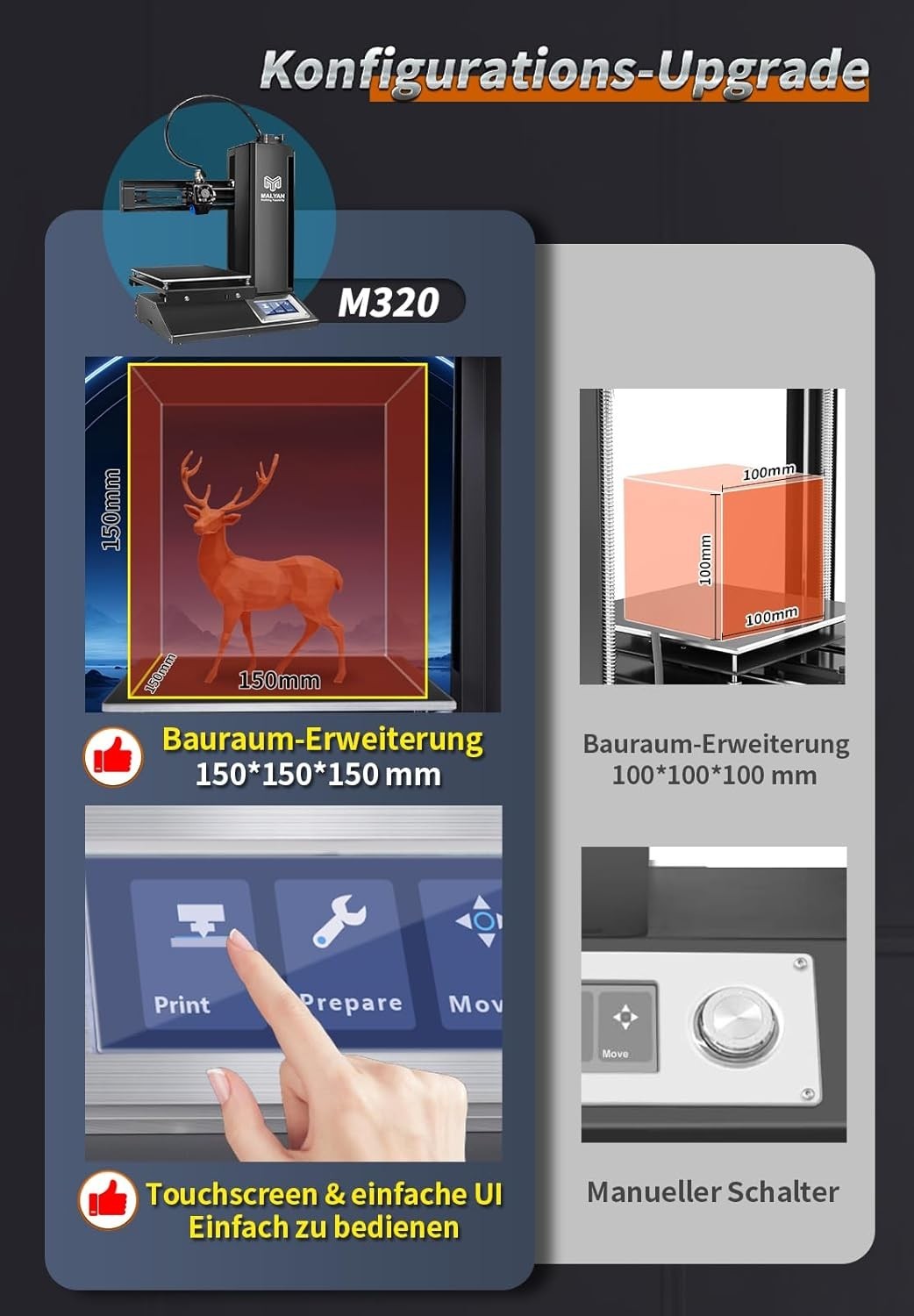 Mini 3D Printer Fully Assembled Beginner Touch Screen Magnetic Bed