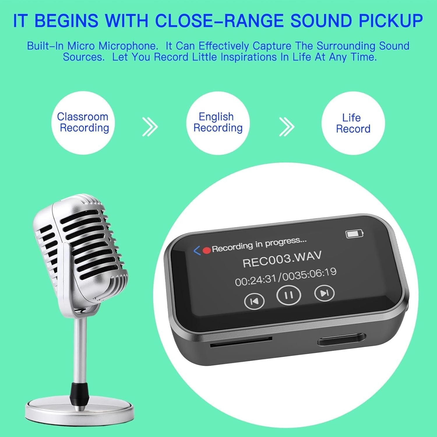 32GB Bluetooth 5.3 MP3 Player 1.47" Touchscreen Clip FM Radio HiFi