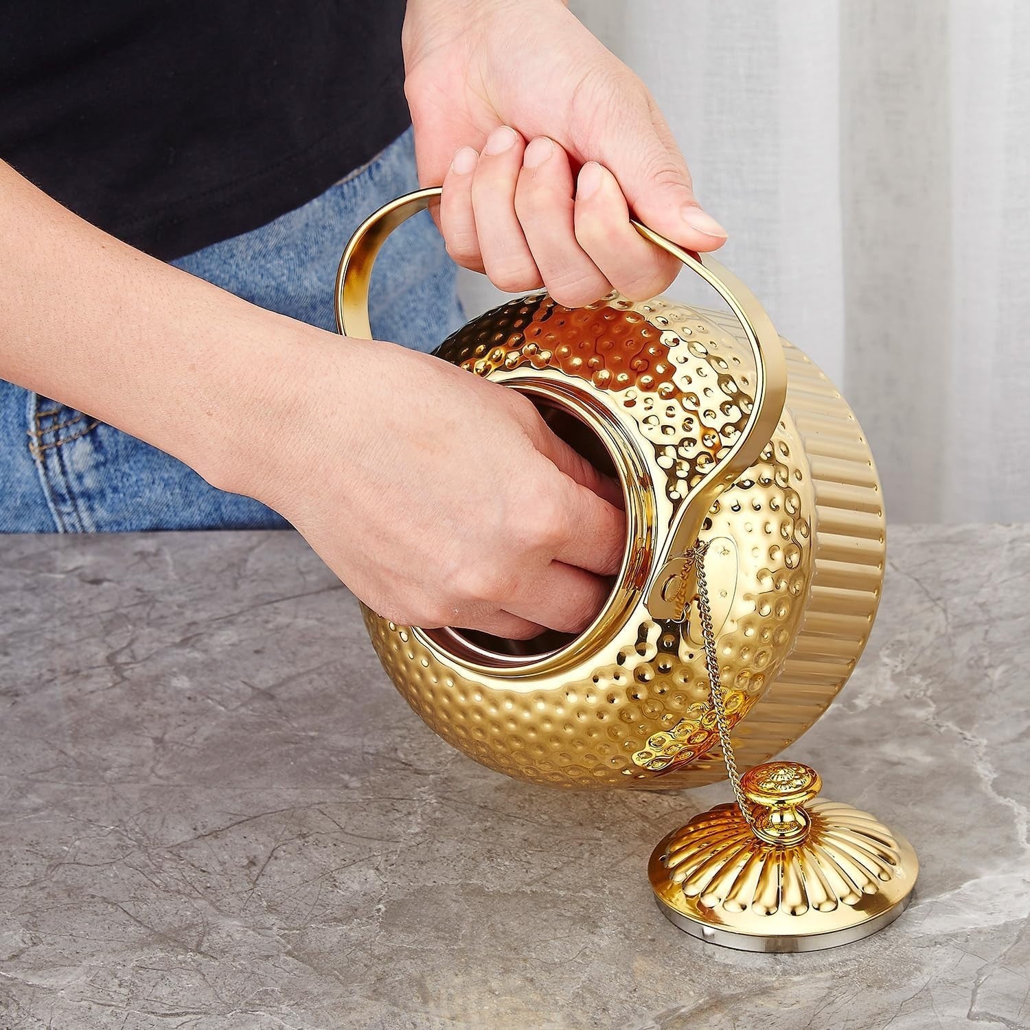 Gold Stainless Steel Teapot 1.5L Infuser Loose Leaf Tea Pot 8 Cups