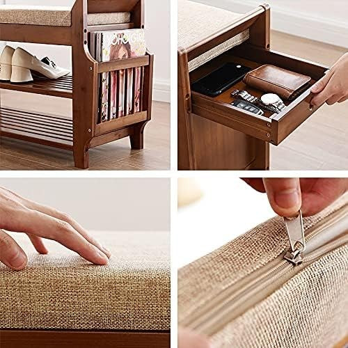 Natural Bamboo Shoe Bench with Drawer 3-Tier Entryway Storage Seat Organizer