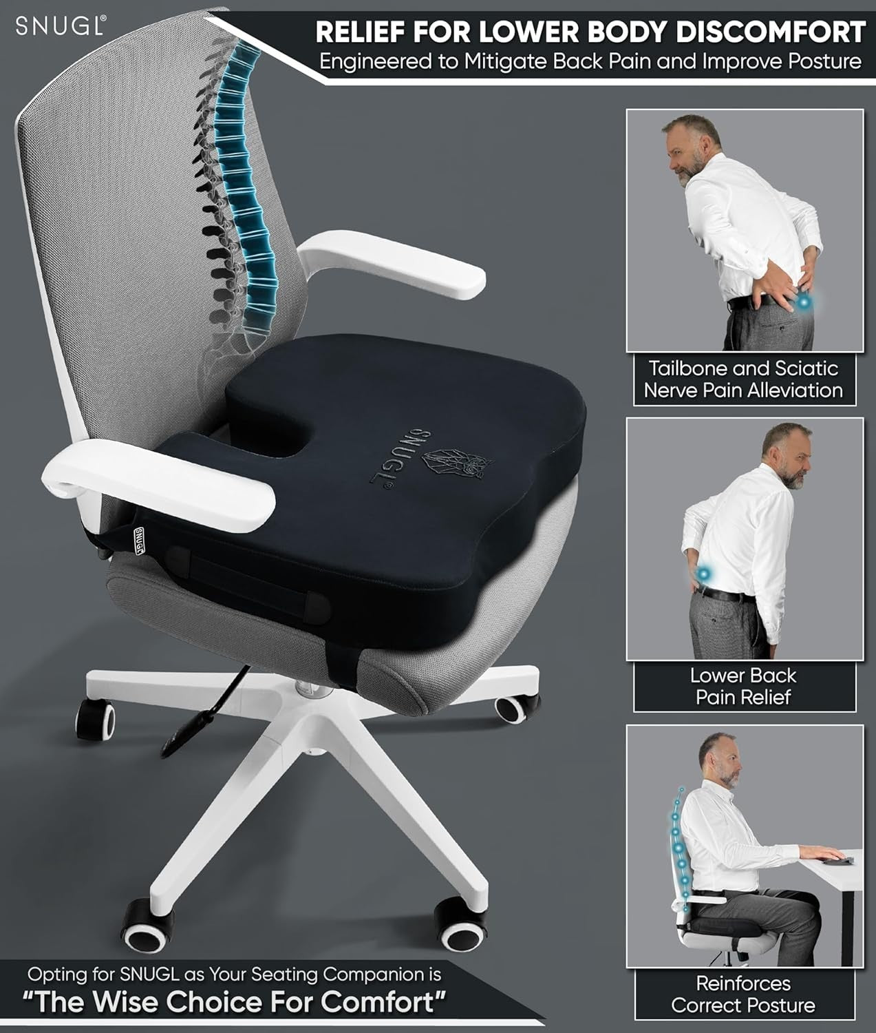 Memory Foam Coccyx Seat Cushion Tailbone Pain Relief Office Car Chair