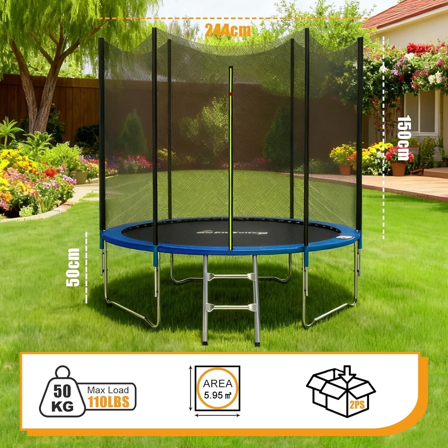8ft Outdoor Garden Trampoline Kids Safety Net Ladder Set