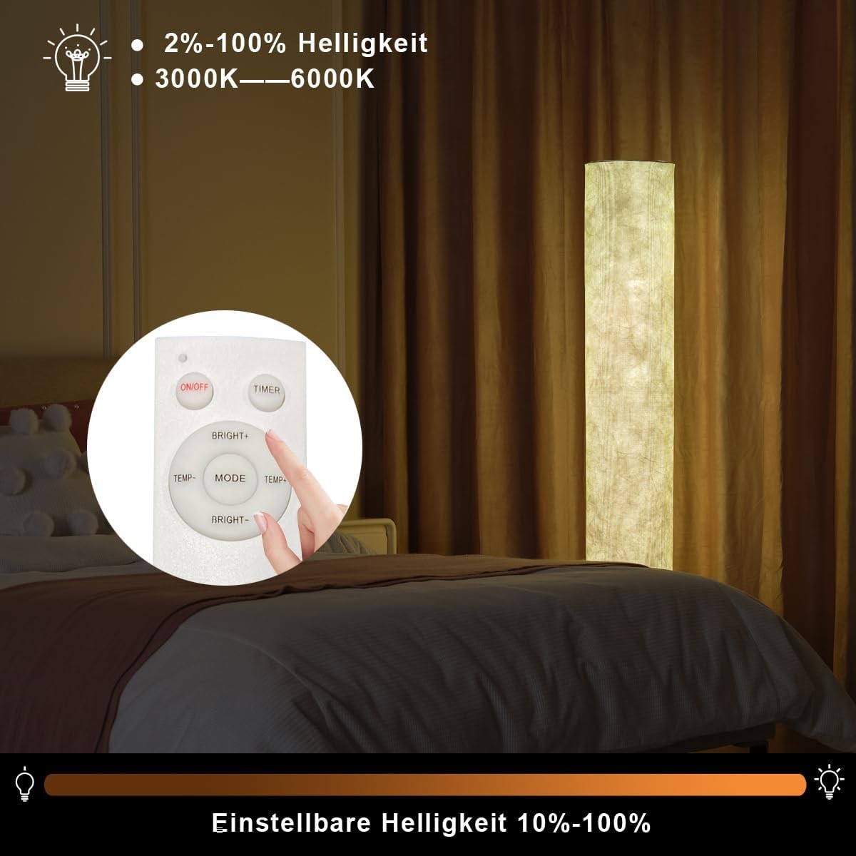 LED Floor Lamp Remote Dimmable 3 Colour Soft Standing Corner Light
