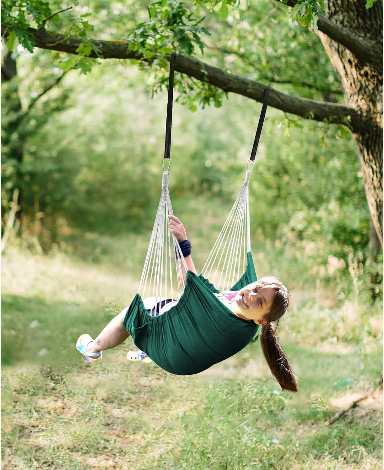 Dark Green Hammock Chair with 2 Cushions & Straps | 500lbs Indoor Outdoor