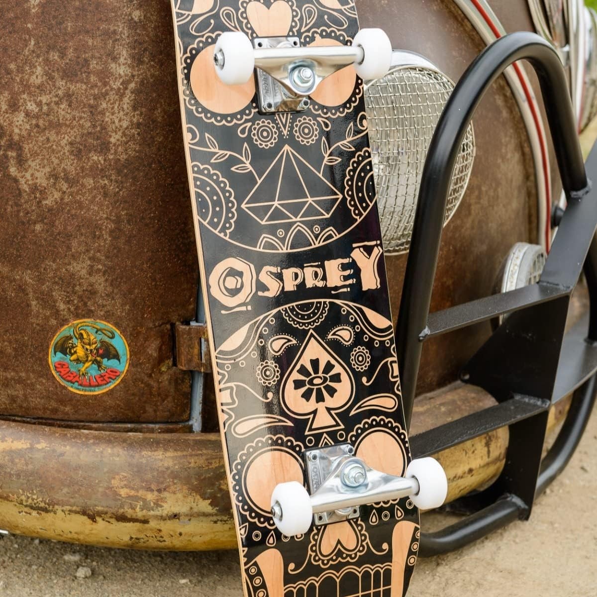 31" Double Kick Skateboard Candy Skull Trick Board ABEC7 Maple Deck PU Wheels