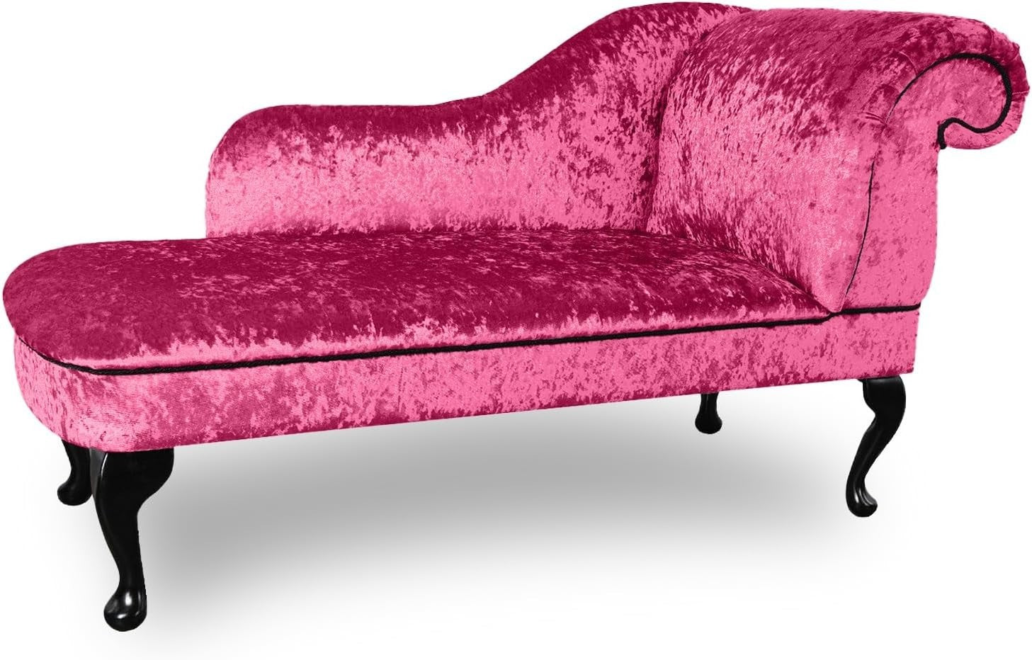 Luxury Left Hand Velvet Chaise Lounge Chair Boysenberry with Queen Anne Legs.