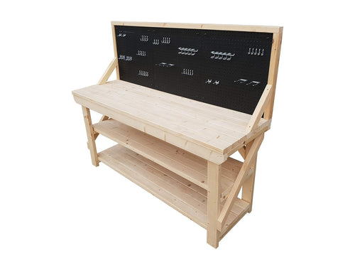 6ft Heavy Duty Wooden Workbench with Peg Board & Shelves – 46pc Peg Kit