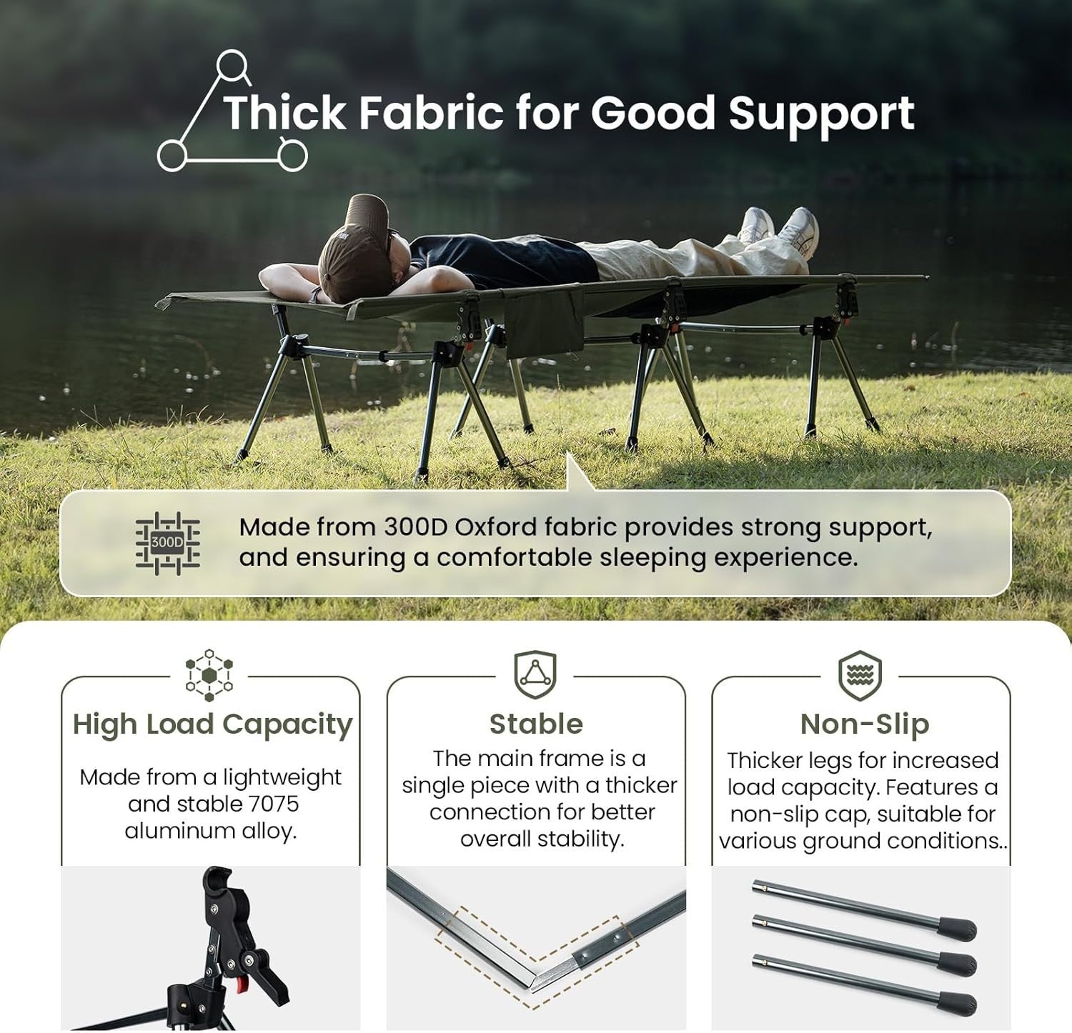 Heavy Duty Folding Camping Cot Adjustable Bed 330lbs Portable Outdoor