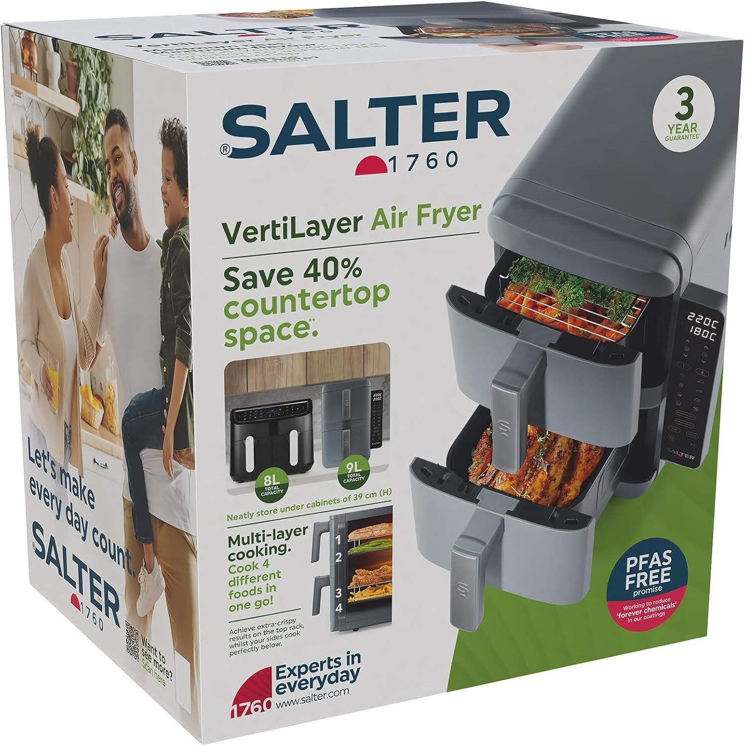 Vertical Dual Drawer Air Fryer 9L  4-Layer Cooking, 9 Presets, Sync/Match, 2400W