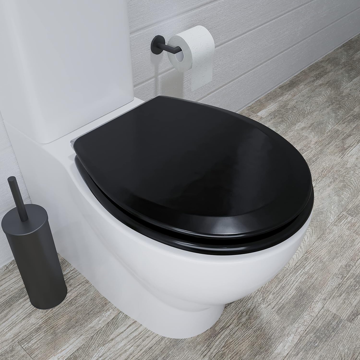 Black Wooden Toilet Seat Soft Close Quick Release Antibacterial Durable