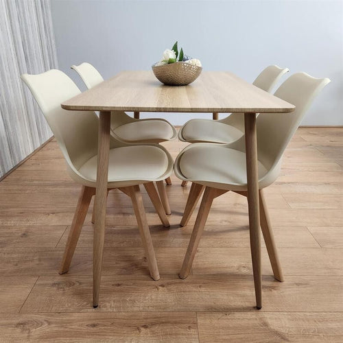 Modern Dining Table Set with 4 Chairs Wood Legs Kitchen Room Cafe