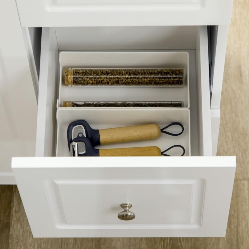 Kitchen Island Trolley on Wheels Expandable Top Drawer Cabinet White
