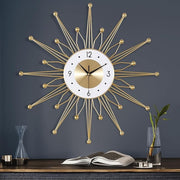 Large 56cm Sunburst Wall Clock Gold Mid Century Silent Metal Starburst Decor