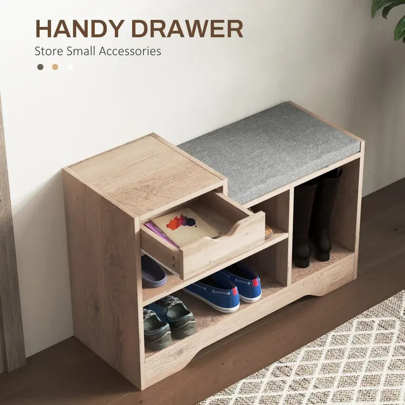 Shoe Storage Bench with Drawer & Cushion – Entryway Seat & Rack Unit