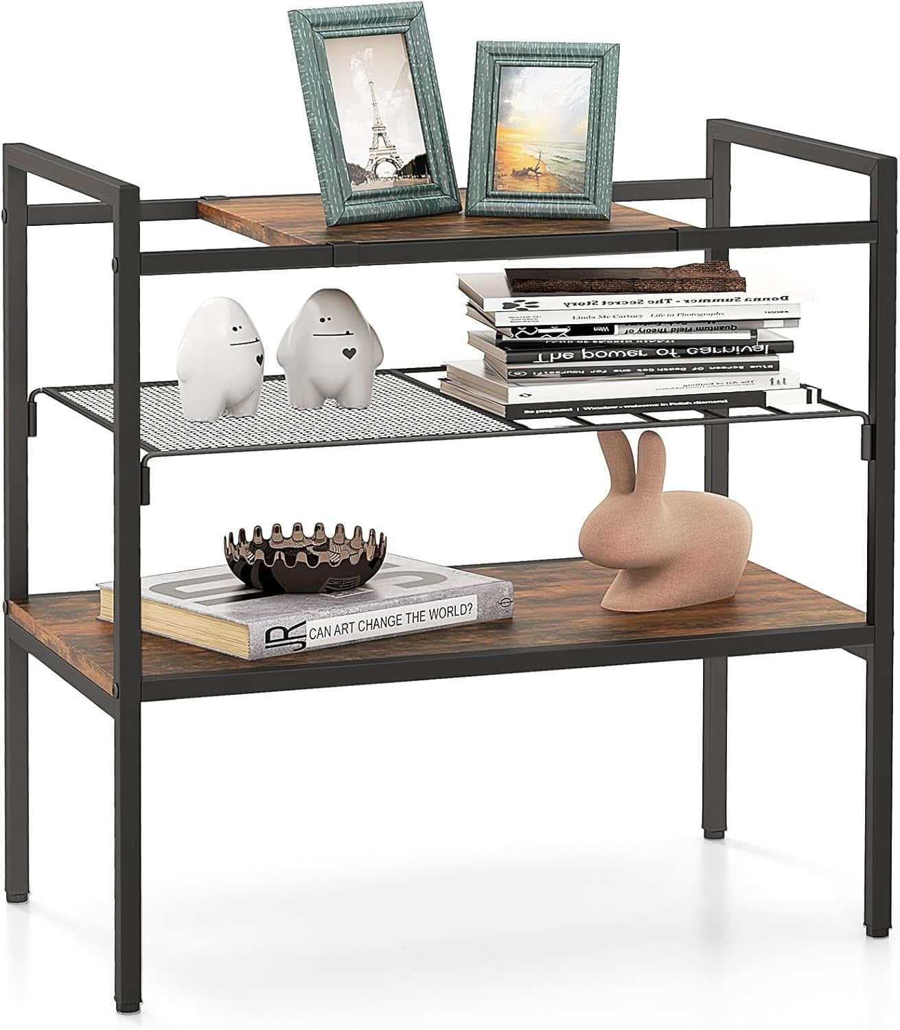 3-Tier Industrial Side Table with Removable Top & Mesh Shelf, Sturdy Metal Frame