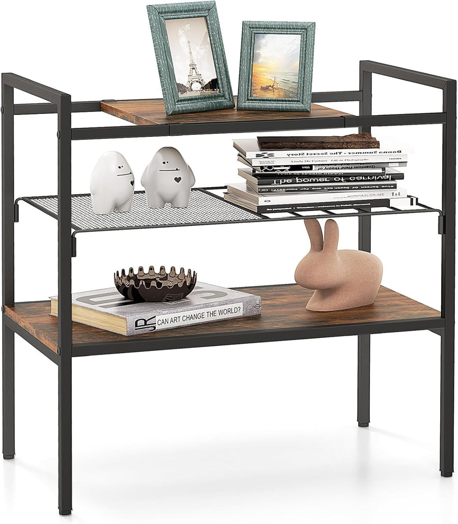 3-Tier Industrial Side Table with Removable Top & Mesh Shelf, Sturdy Metal Frame