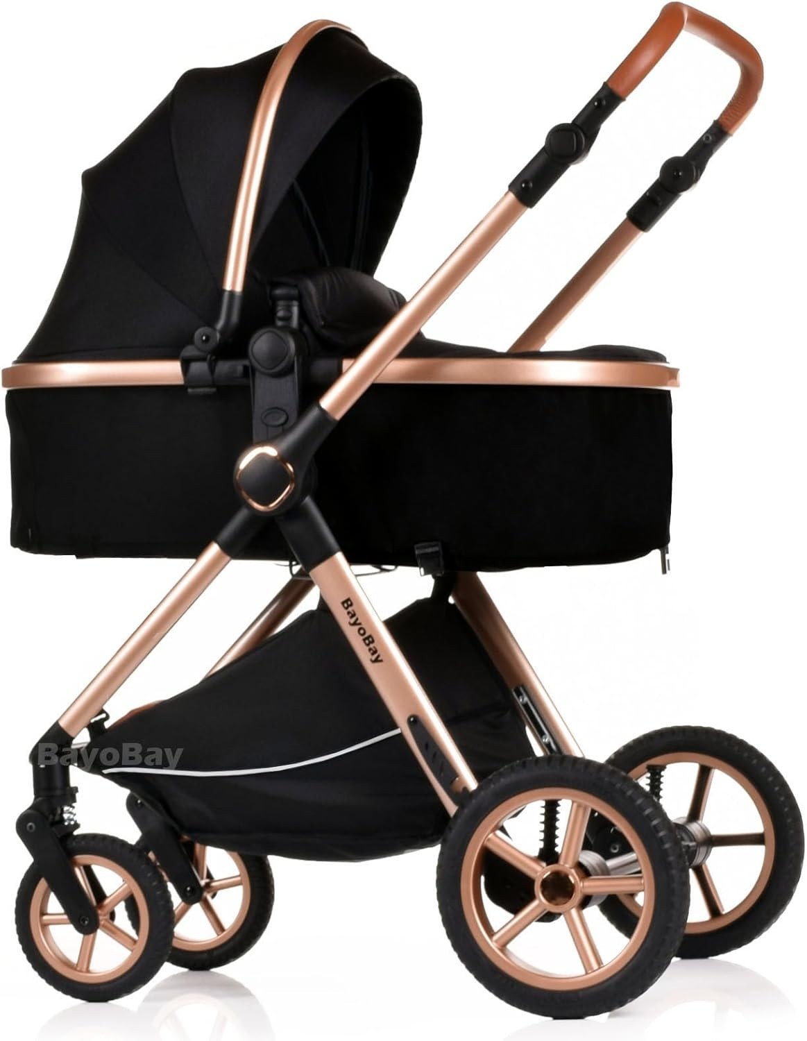 Black Gold 3 in 1 Baby Pram Travel System Folding Pushchair with Car Seat