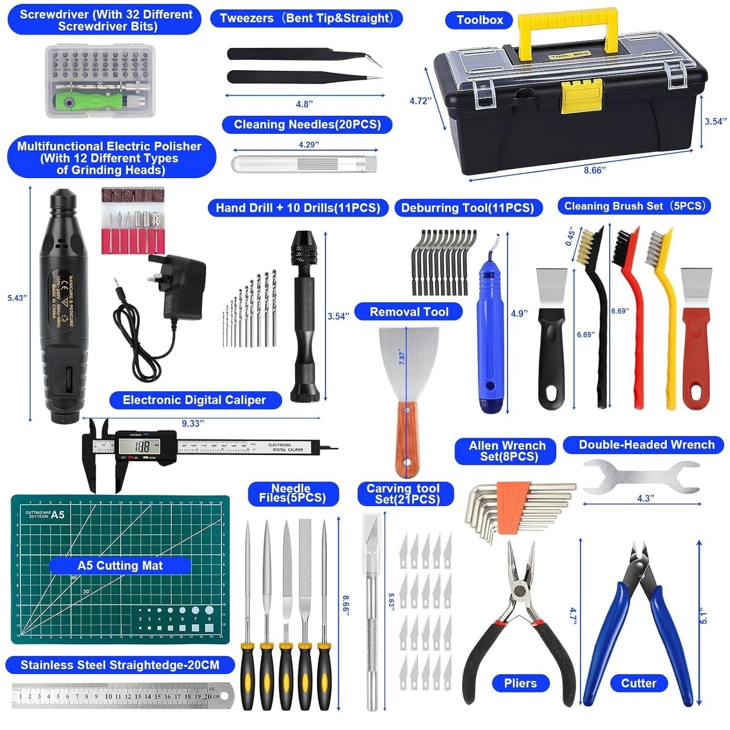 135PCS 3D Printer Tools Kit Nozzle Cleaning Polishing Deburring Set