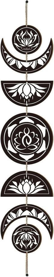 Lotus Moon Phase Wall Hanging Boho Wooden Witchy Decor 7pcs