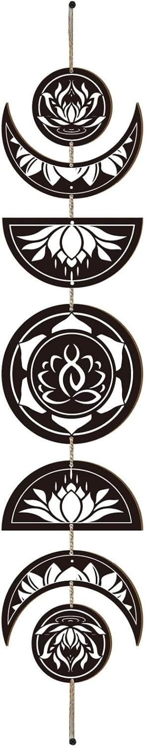 Lotus Moon Phase Wall Hanging Boho Wooden Witchy Decor 7pcs