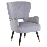 Grey Velvet Armchair Cut Out Back Gold Tip Legs Lounge Bedroom Chair