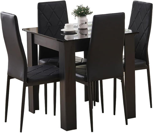 Modern Black Dining Table Set 3PC Small Space PU Chairs Kitchen Home