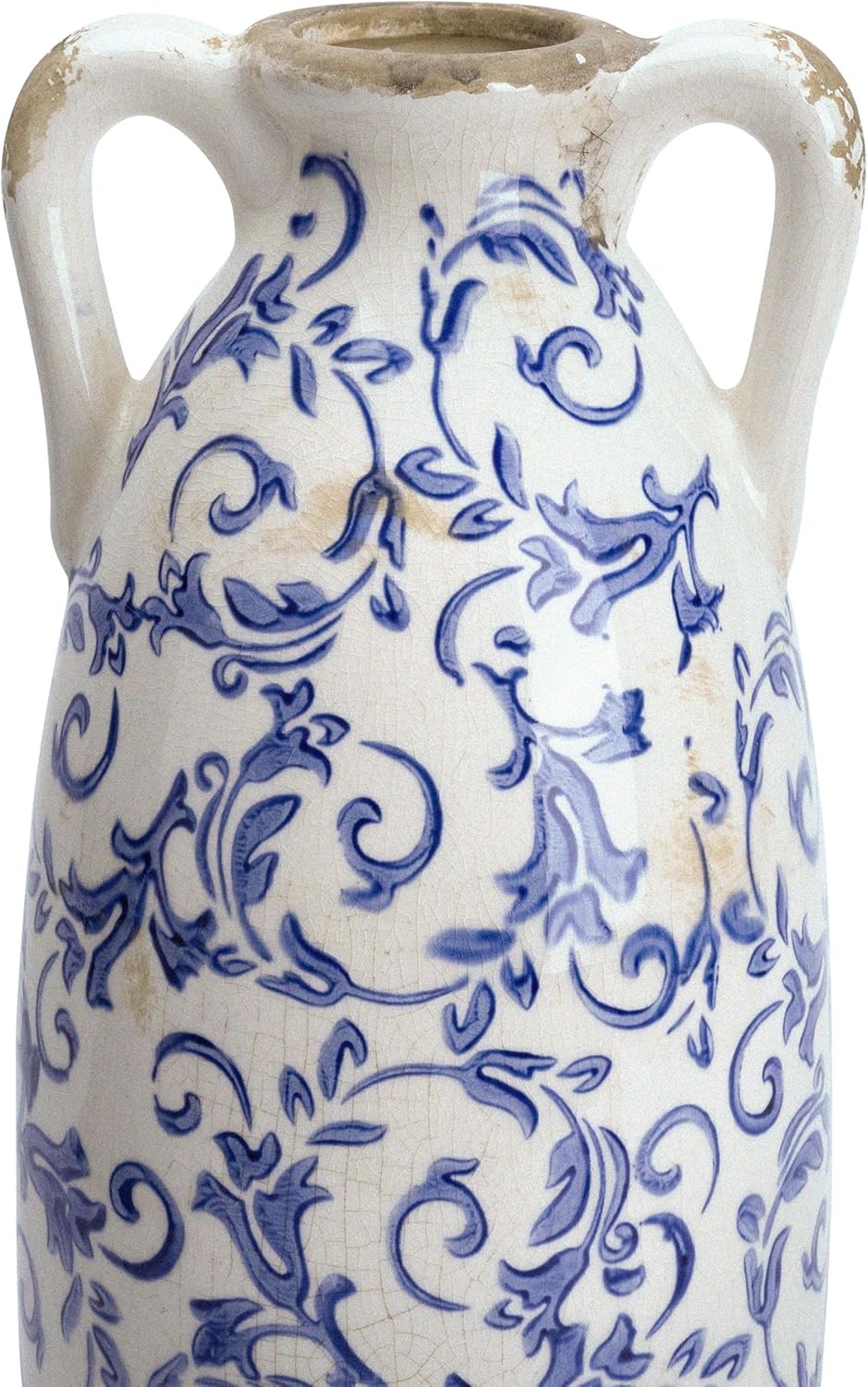 Tall Blue White Ceramic Floor Vase for Pampas Grass Farmhouse Decor 14"