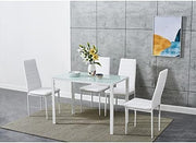 Glass Dining Table Set 4 White PU Leather Chairs Modern 120x80x75cm