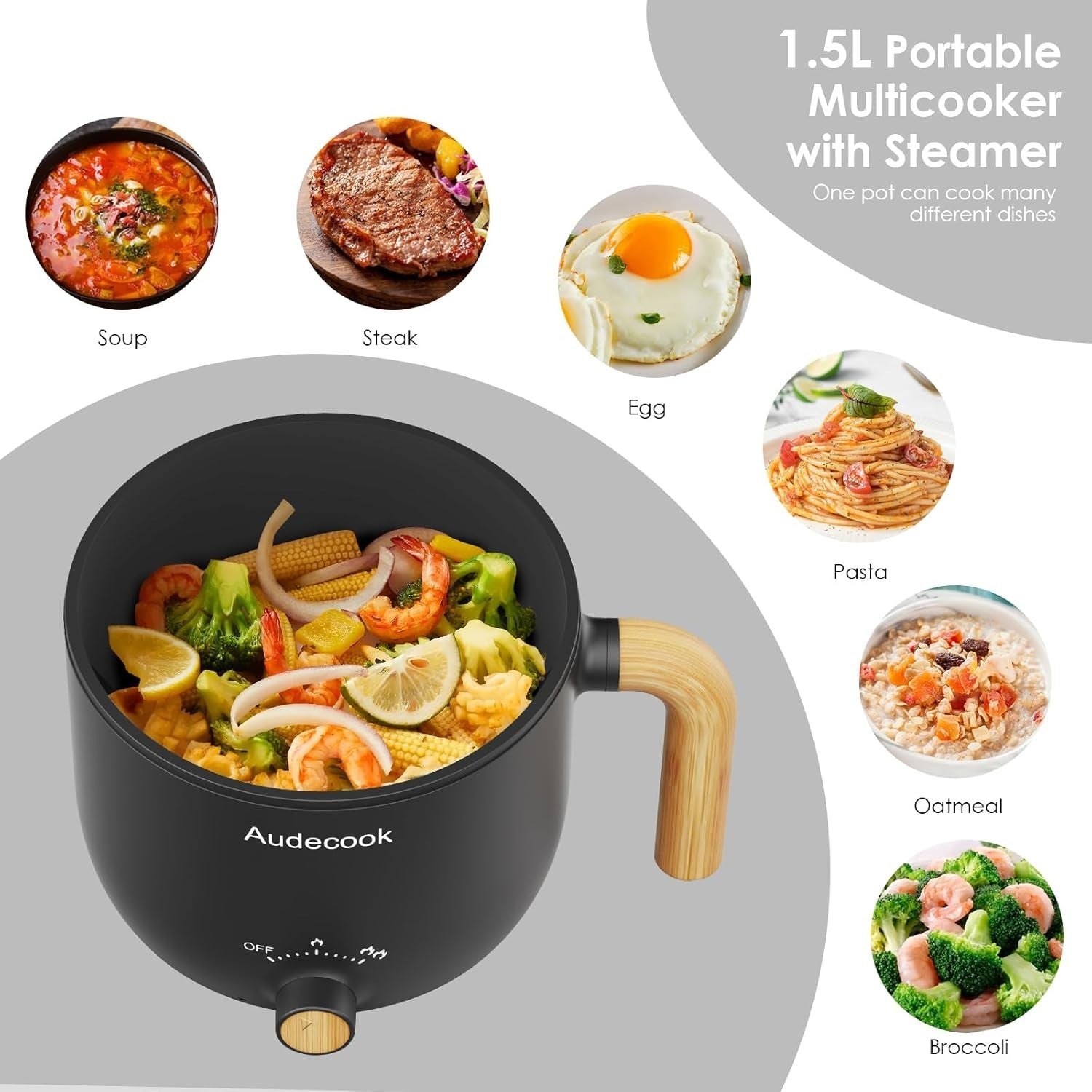 Portable Electric Hot Pot with Steamer | 1.5L Non-Stick Cooker, Dual Heat