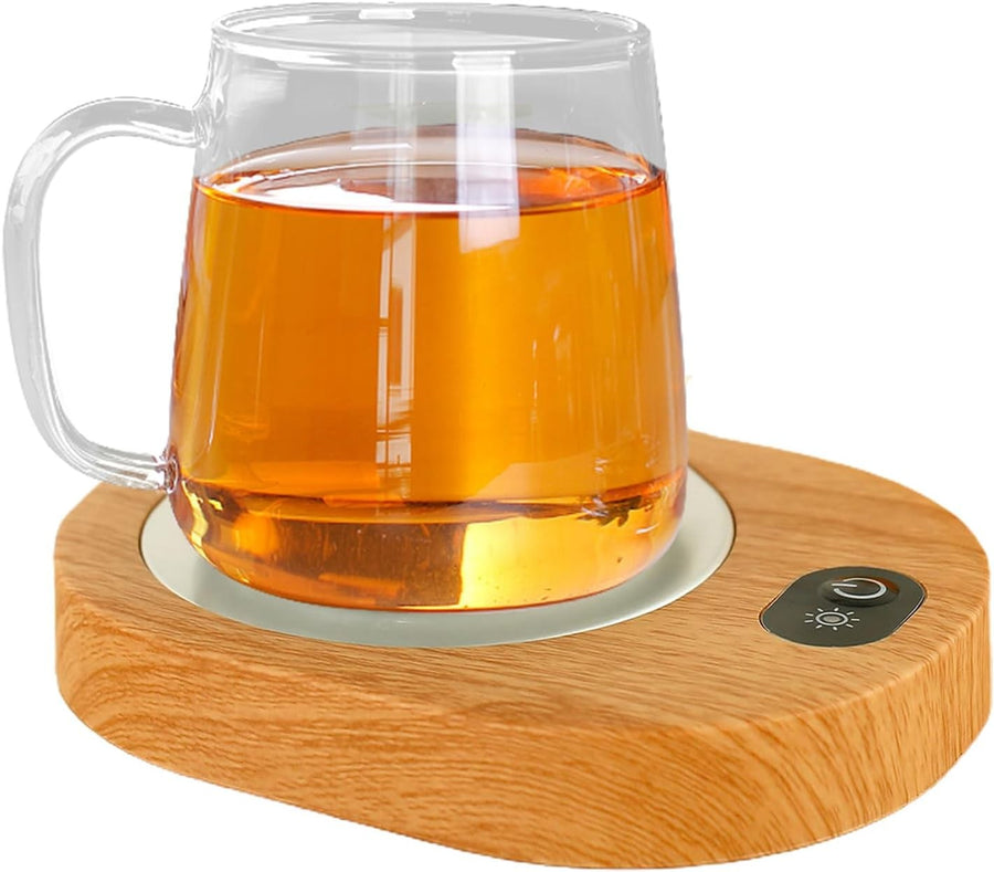 USB Coffee Mug Warmer Wood Grain 55-65°C Temp Control Desk