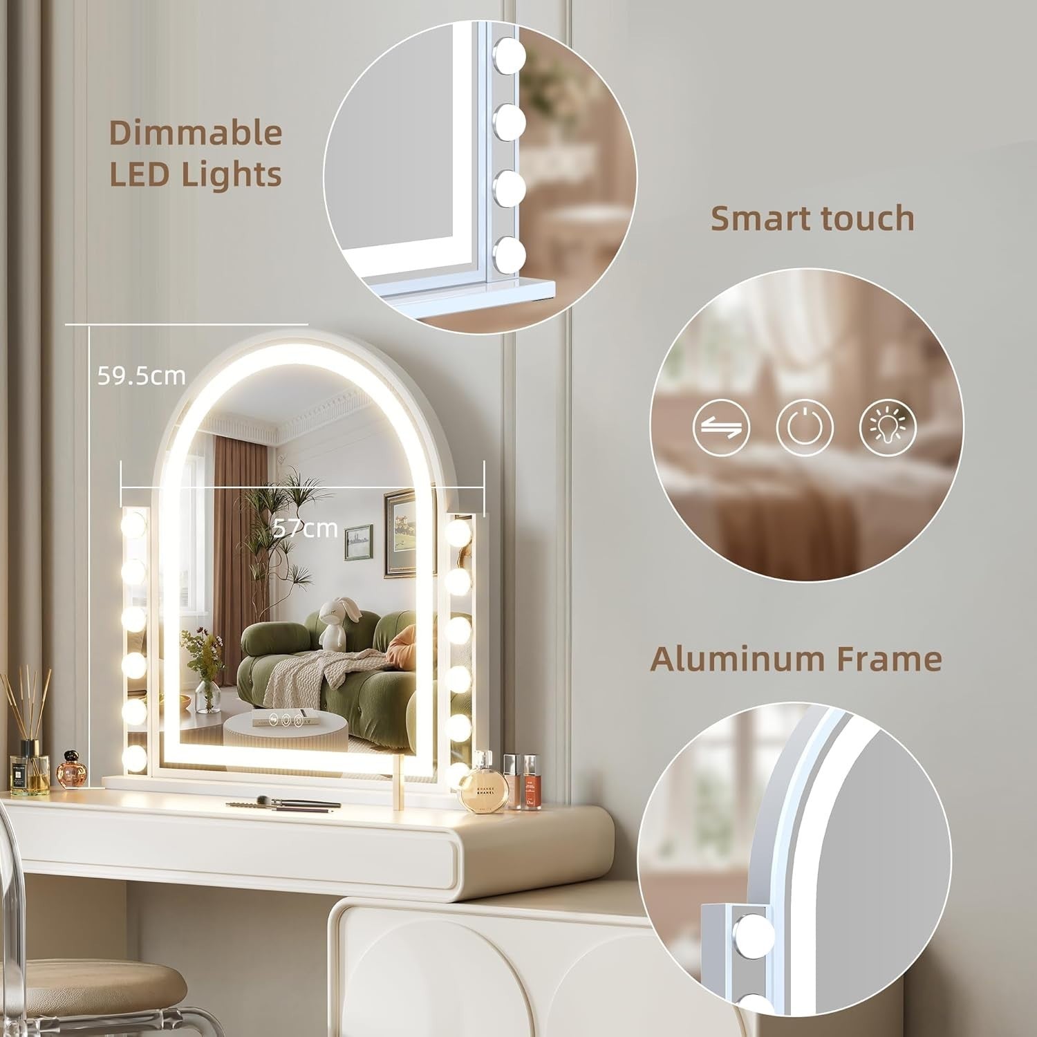 LED Makeup Vanity Mirror with 12 Dimmable Lights, Touch Control, 3 Modes