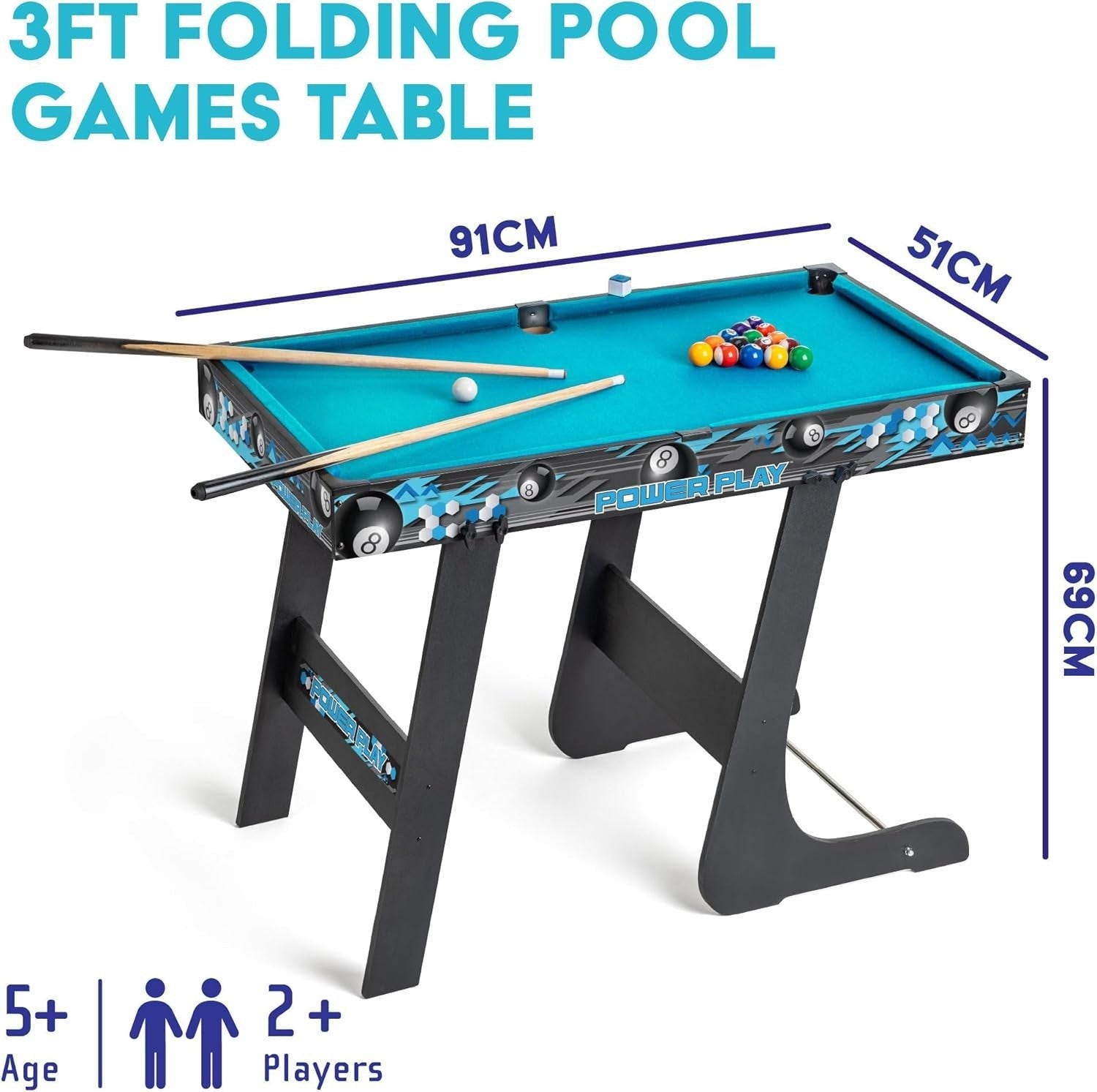 3FT Folding Pool Table Mini Billiards Game Compact Wood Set Kids Adults