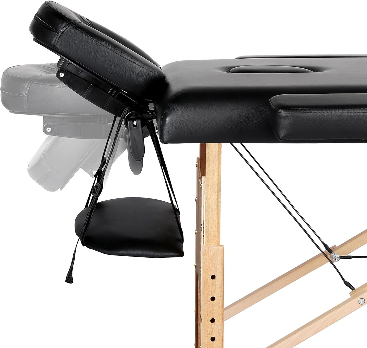 Portable Wood Massage Table 2-Section Folding Beauty Lash Bed Black 70cm Width