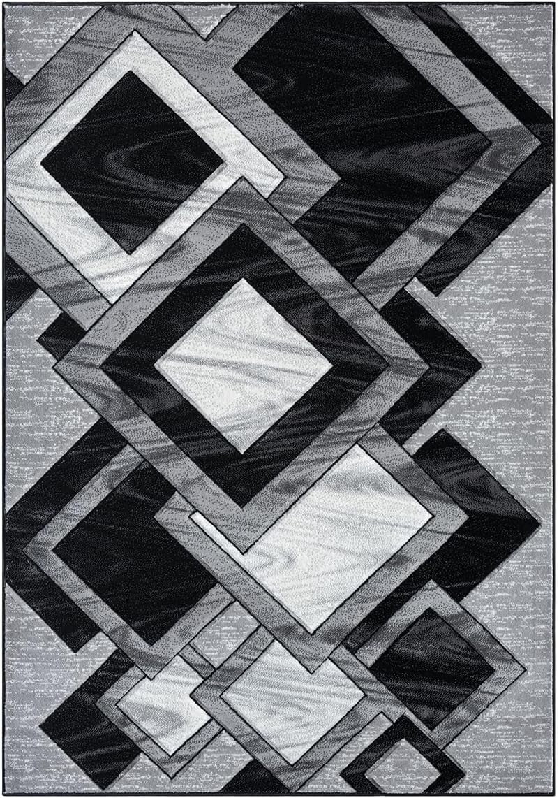 Large Black Grey Area Rug 160x230cm Soft Modern Abstract Living Room Carpet