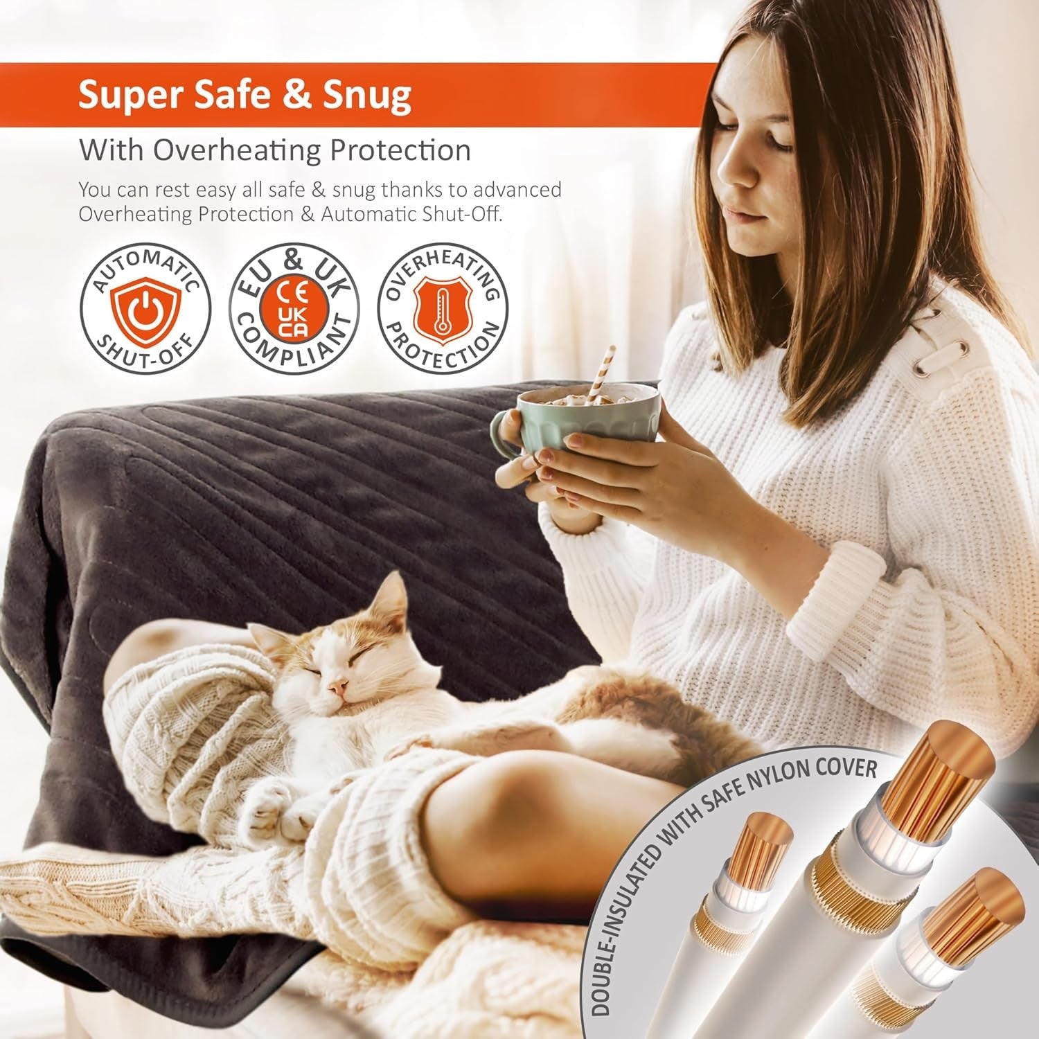 Extra Large Electric Heated Throw Blanket 200x130cm 9 Heat Timer Washable