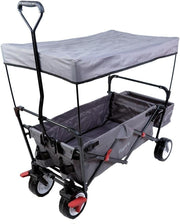 Grey Folding Wagon w/ Canopy Compact Pull Cart Garden Trolley w/ Rear Bag