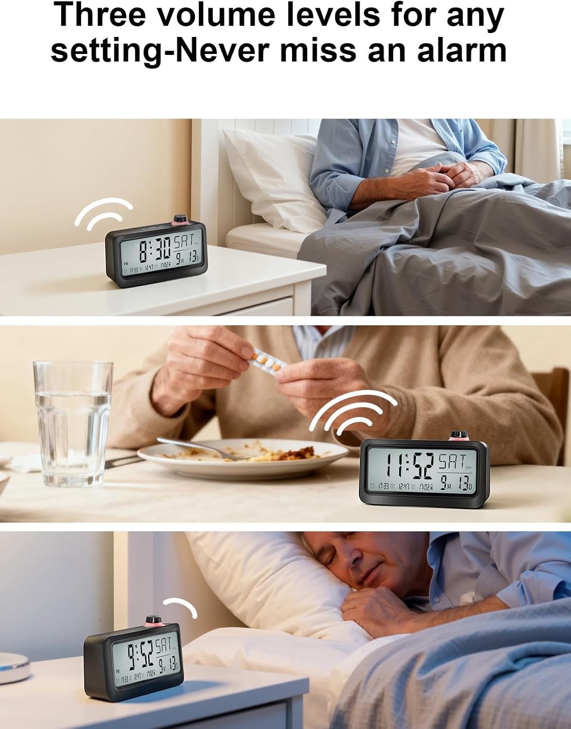 Talking Medication Reminder Alarm Clock Rechargeable Voice Alerts Large Display