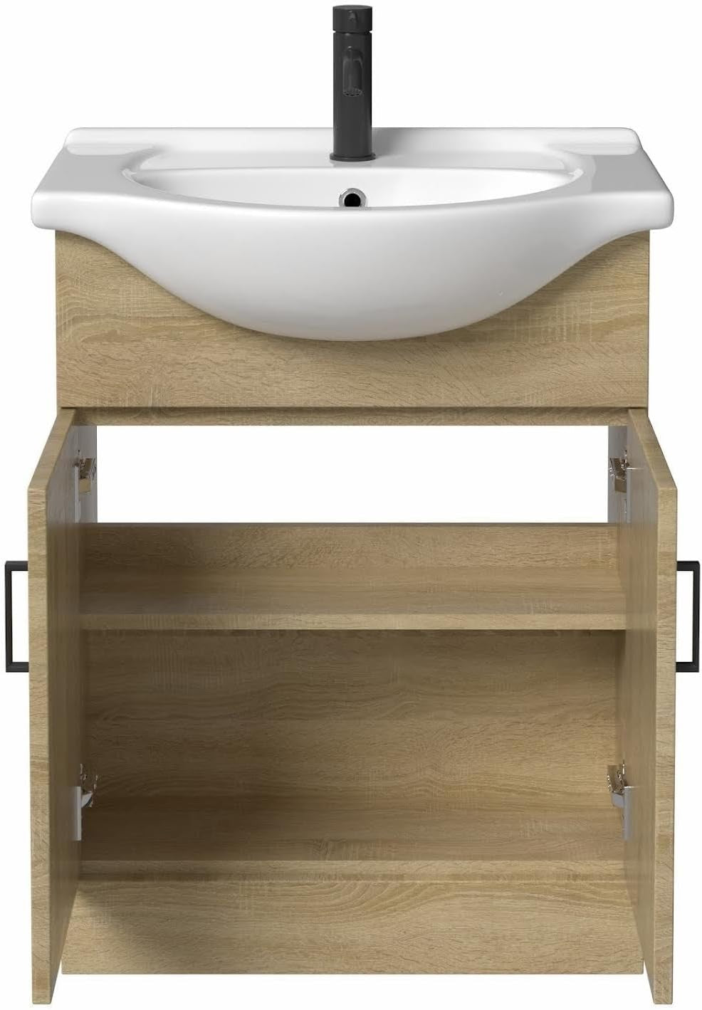 650mm Oak Effect Vanity Sink Unit – Bathroom Basin Cabinet with Soft Close Doors