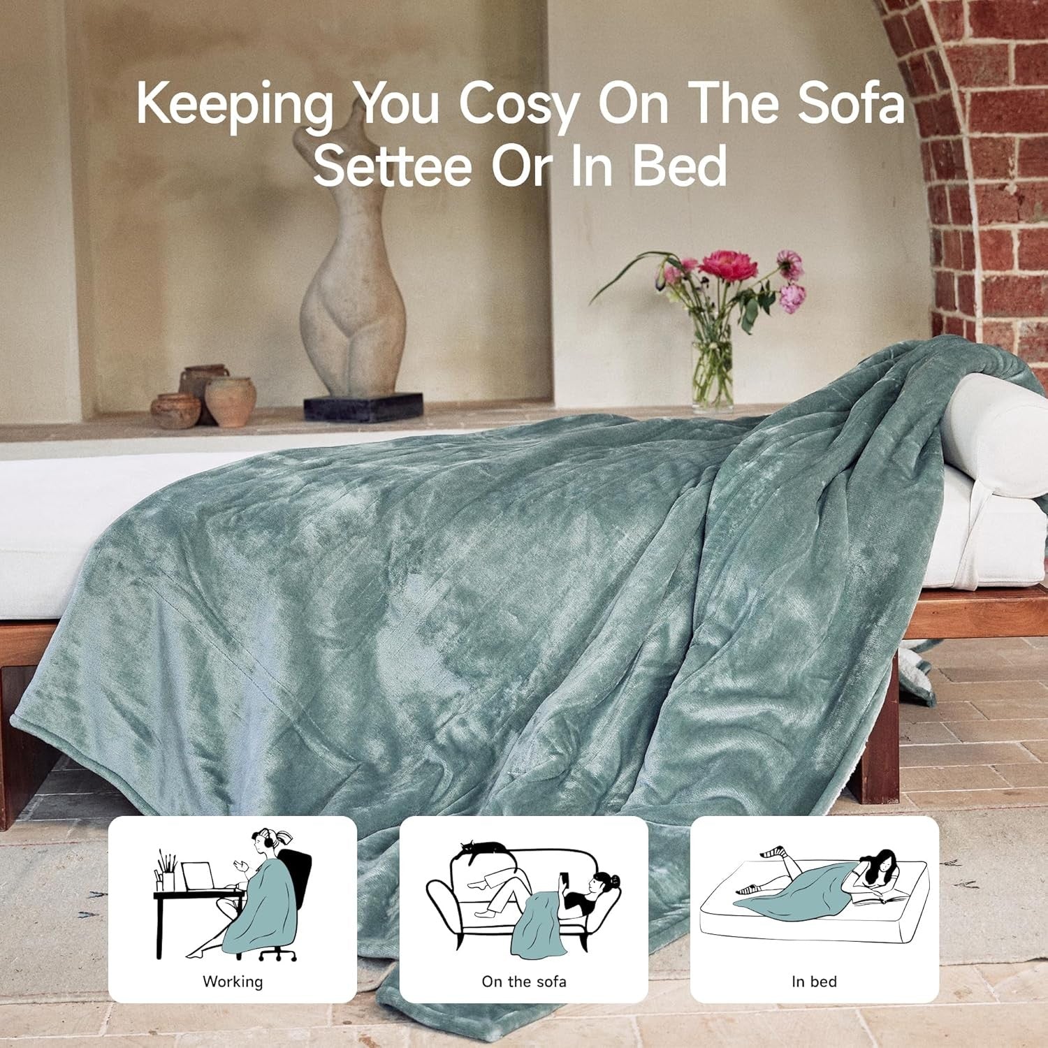 Electric Heated Blanket Double Extra Large 200x150cm Plush 9 Heat Auto
