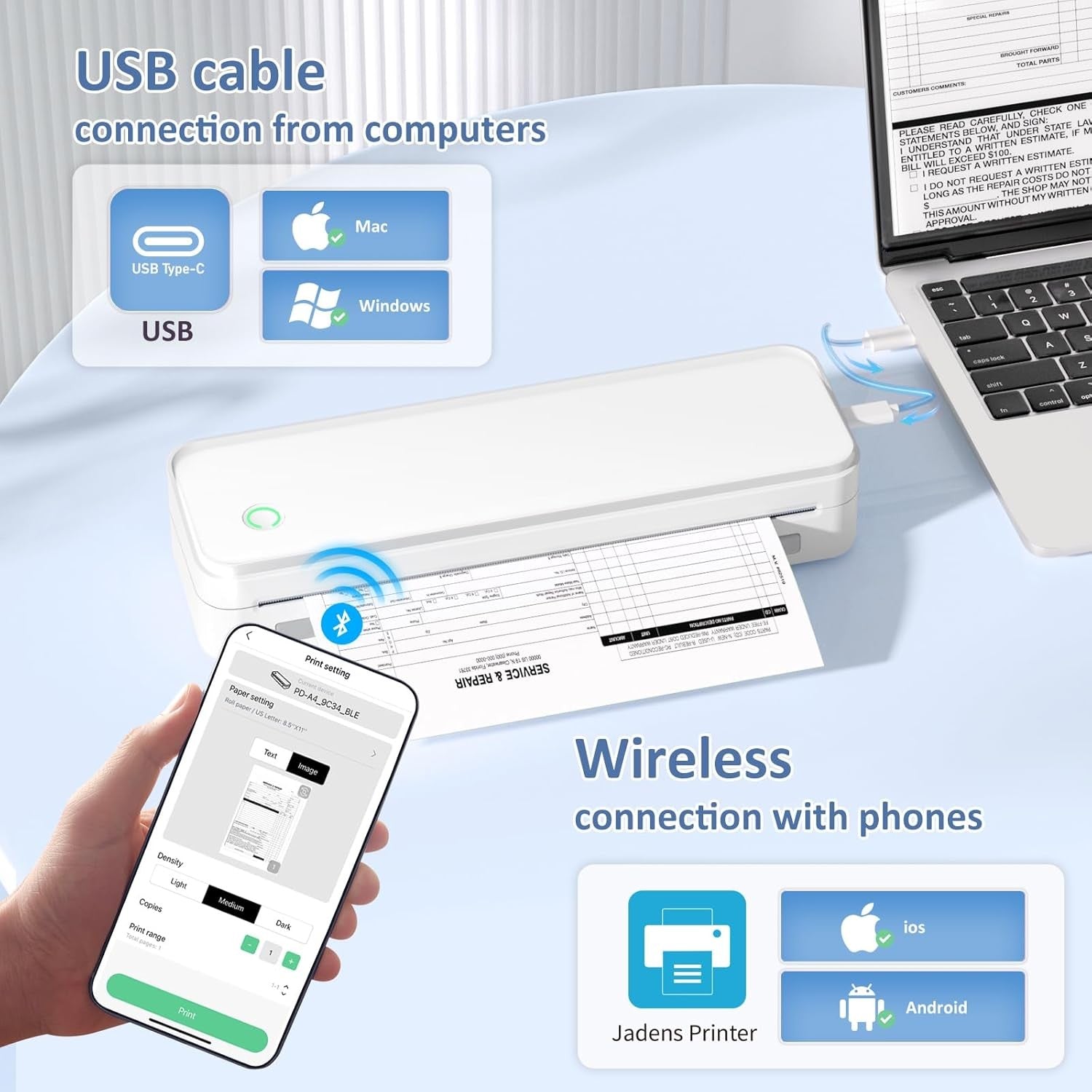Portable Thermal Printer Bluetooth Mobile Printer – Inkless Travel A4