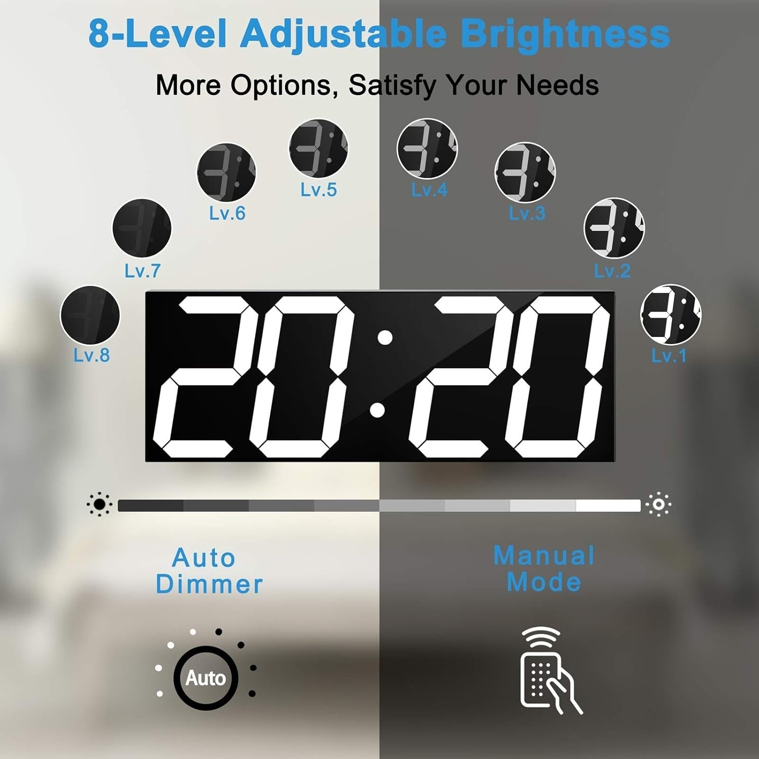 18” Digital Wall Clock LED Timer Thermometer Calendar USB White Large