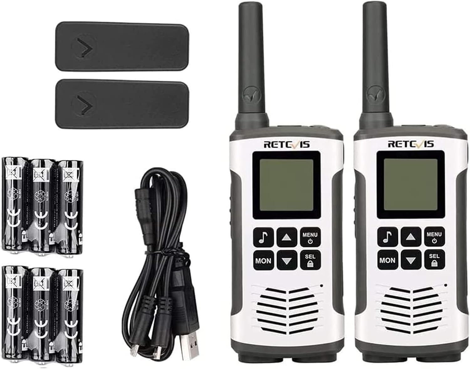 Rechargeable Walkie Talkies PMR446 VOX LED Flashlight 2 Pack Silver