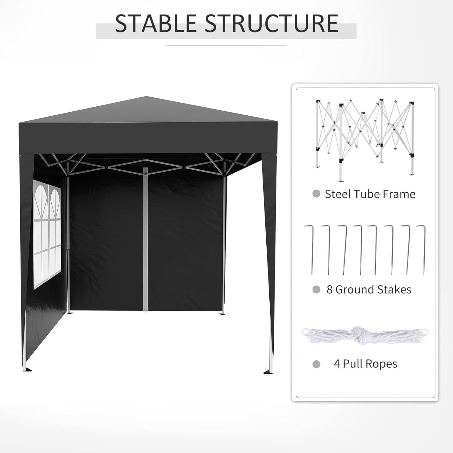 2x2m Pop Up Gazebo Garden Party Tent Waterproof w/ Sidewalls Black