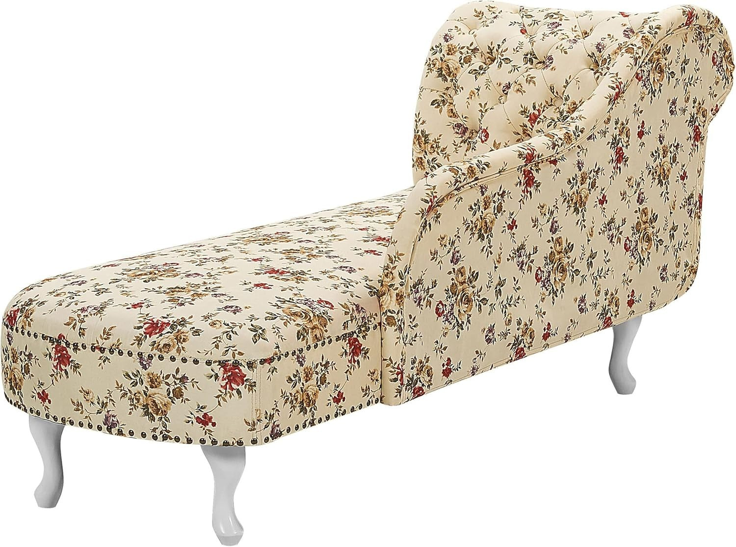 Beige Floral Chaise Lounge Sofa | Left Hand, Tufted Back, 169cm, Vintage Style