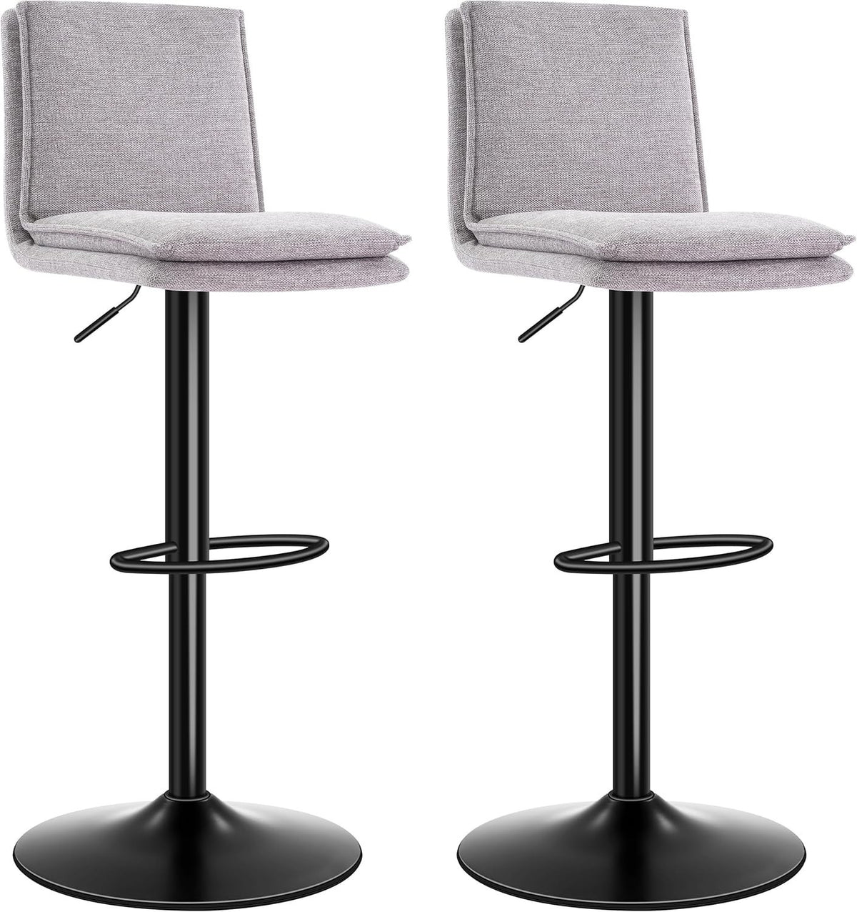 Adjustable Grey Linen Bar Stools for kitchen Set of 2 Swivel Kitchen Counter