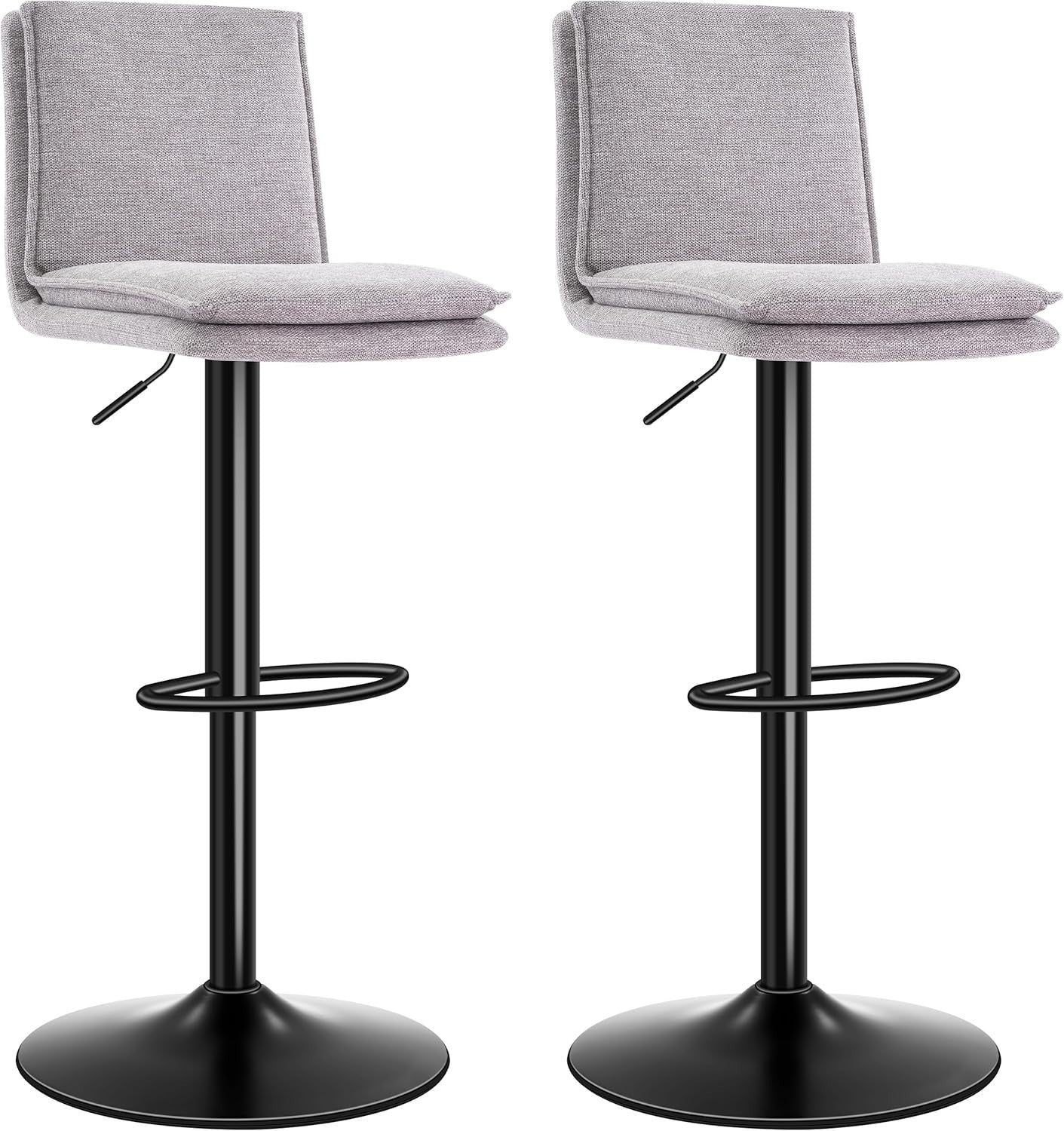Adjustable Grey Linen Bar Stools for kitchen Set of 2 Swivel Kitchen Counter