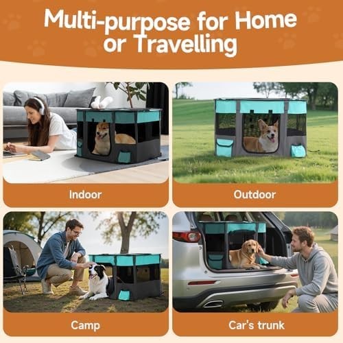 Portable Foldable Puppy Playpen Grey – Indoor & Travel Pet Cage